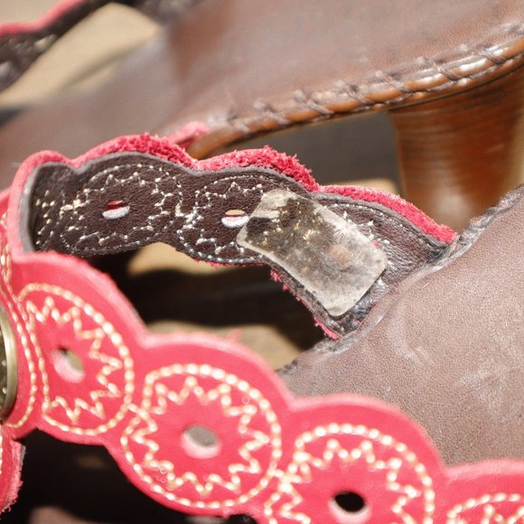 Tsonga red leather heel slide in sandals, size 39 (size8.5US) - Picture 3 of 8